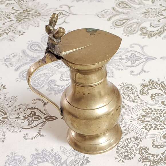 Vintage Brass Cream Pitcher Acorn Flip Lid Boho Home Decor Witchy Whimsigoth - Picture 5 of 12